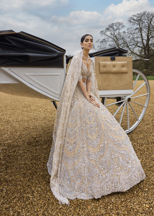 Nude Silver Lehenga Set