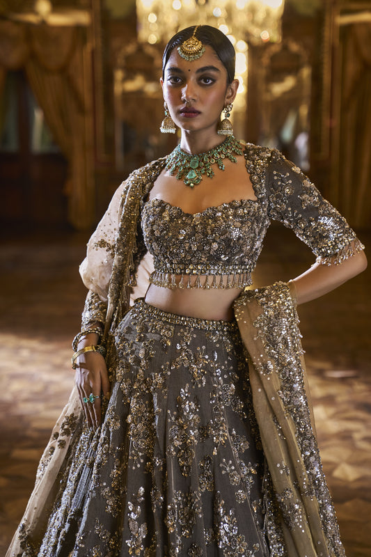 Coffee Brown Tissue lehenga Set