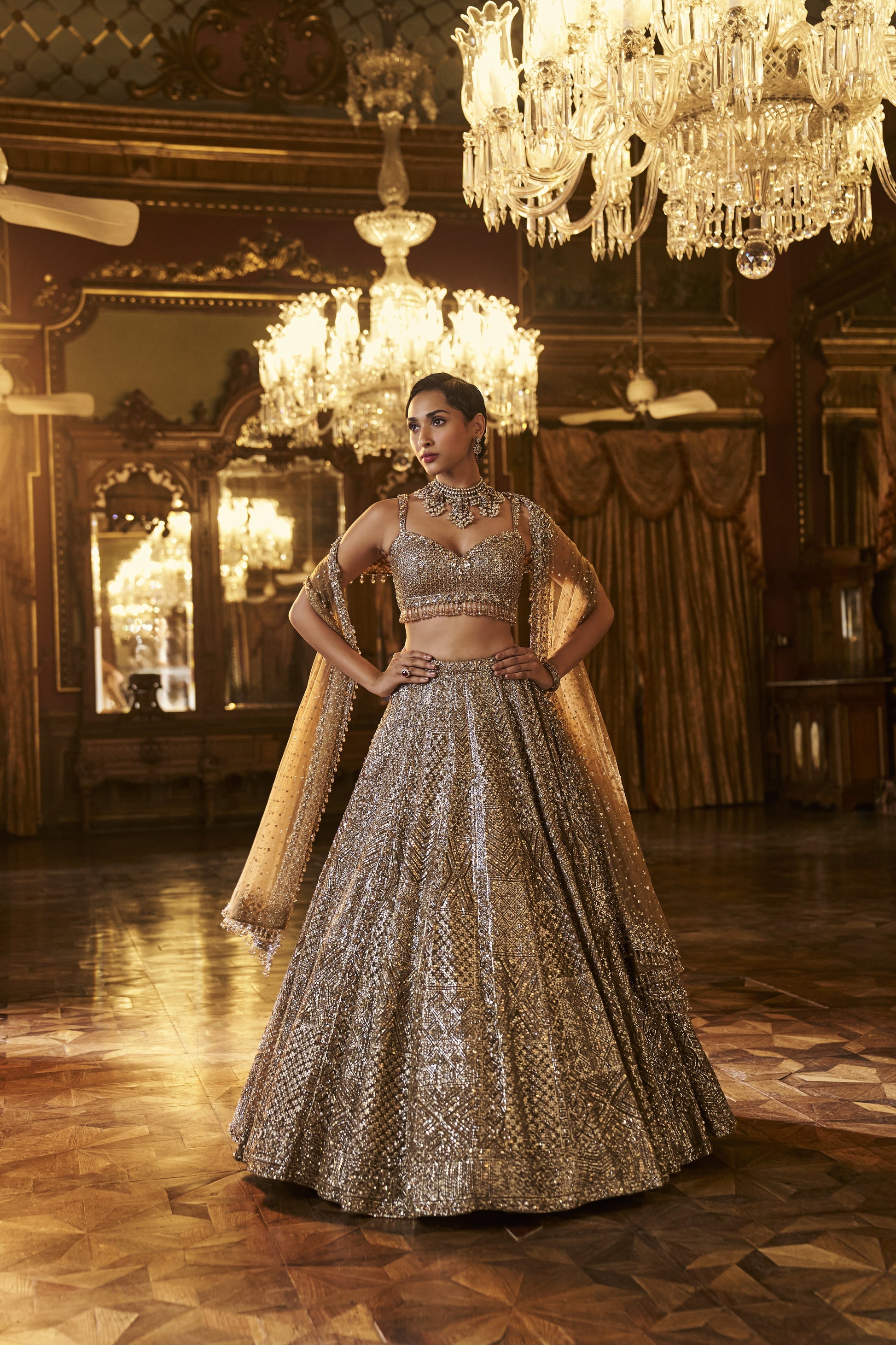 Gold Sequin Lehenga Set