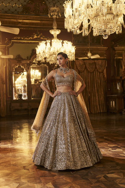 Gold Sequin Lehenga Set