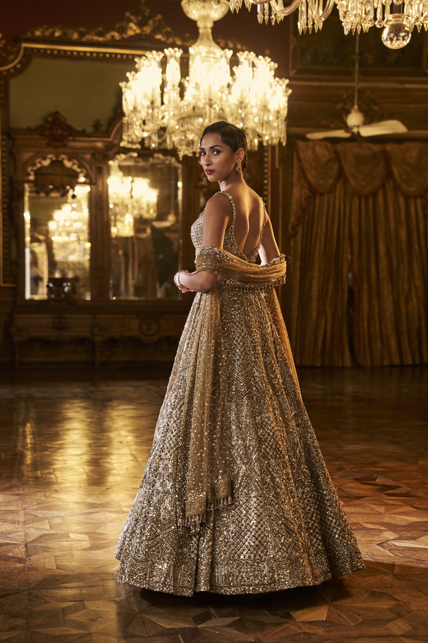 Gold Sequin Lehenga Set