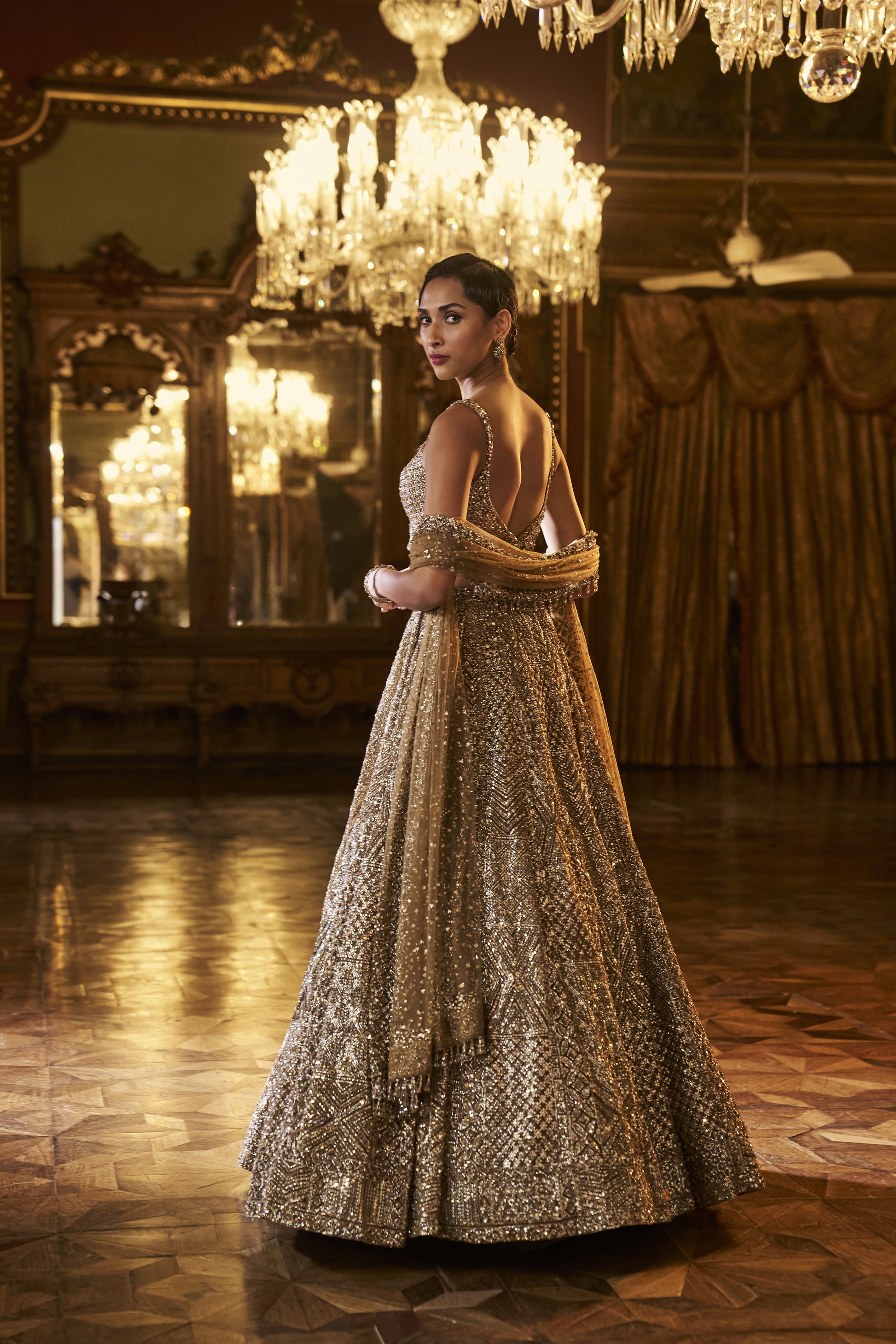 Gold Sequin Lehenga Set