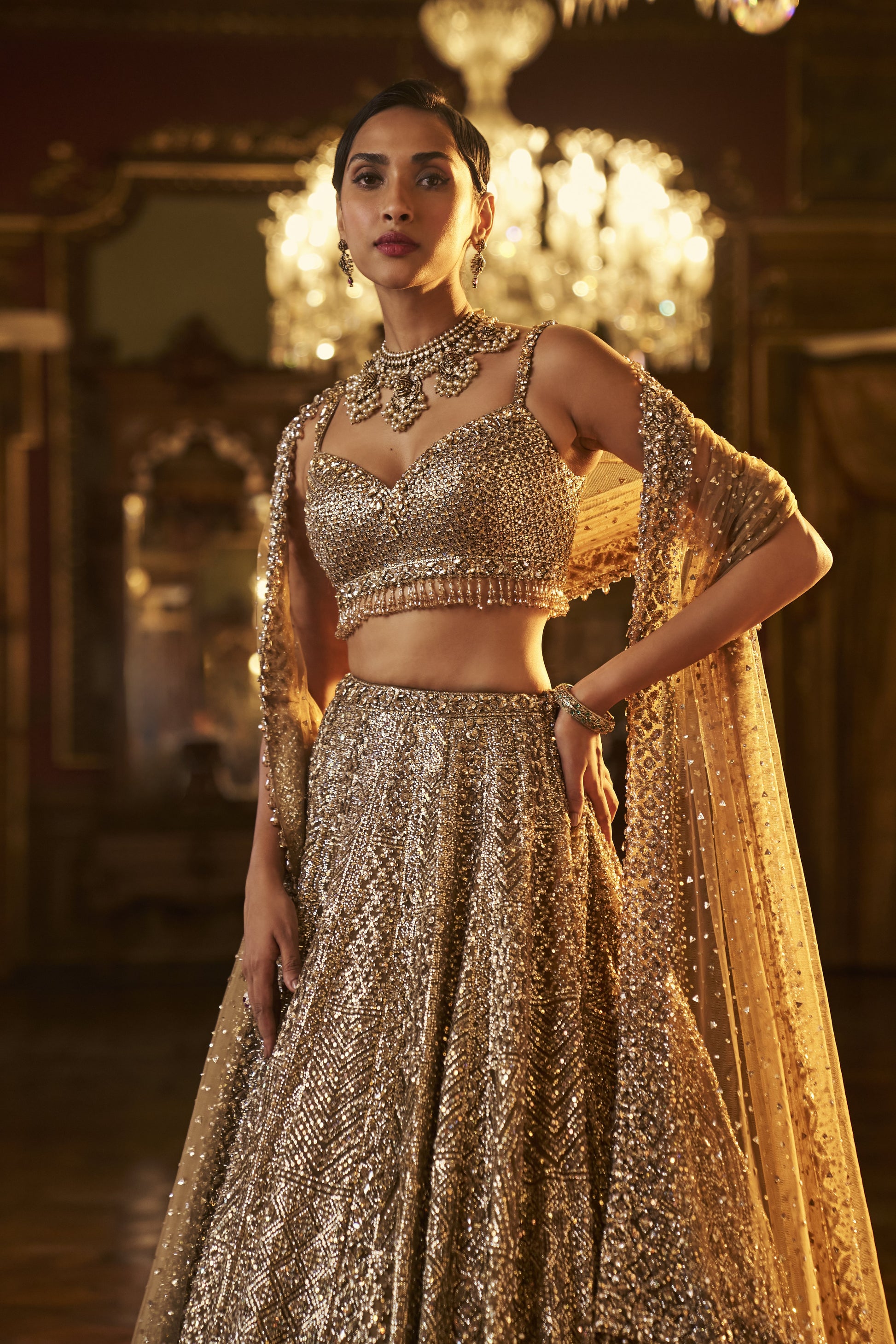 Gold Sequin Lehenga Set