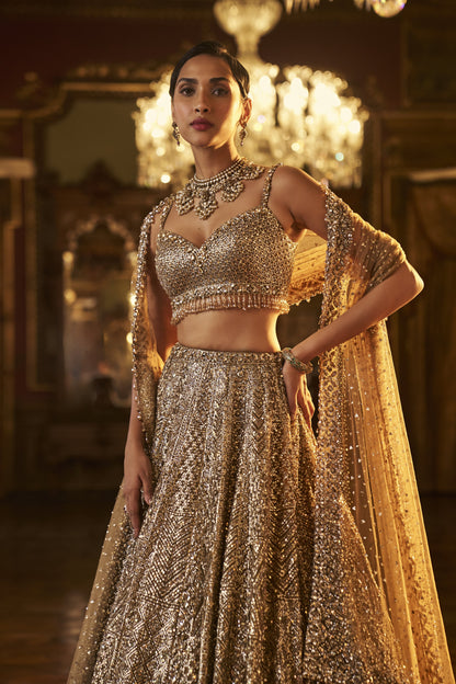 Gold Sequin Lehenga Set