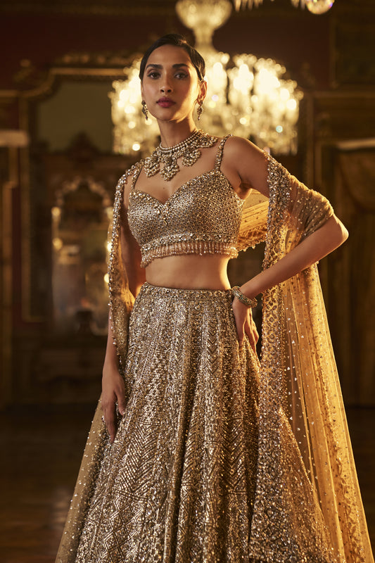 Gold Sequin Lehenga Set