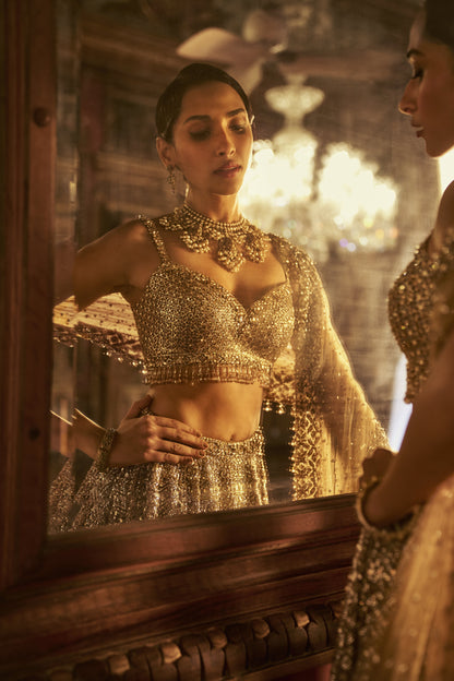 Antique Gold Sequin Designer Lehenga Set