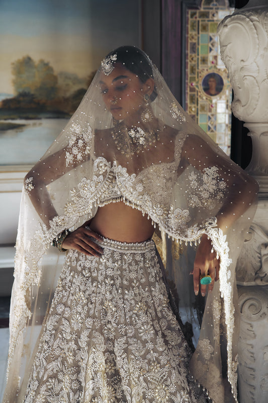 Nude Pearl Cut Work Lehenga Set