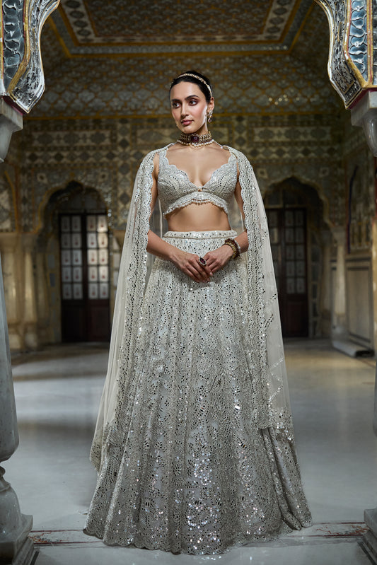 Ivory Mirror Work Lehenga Set