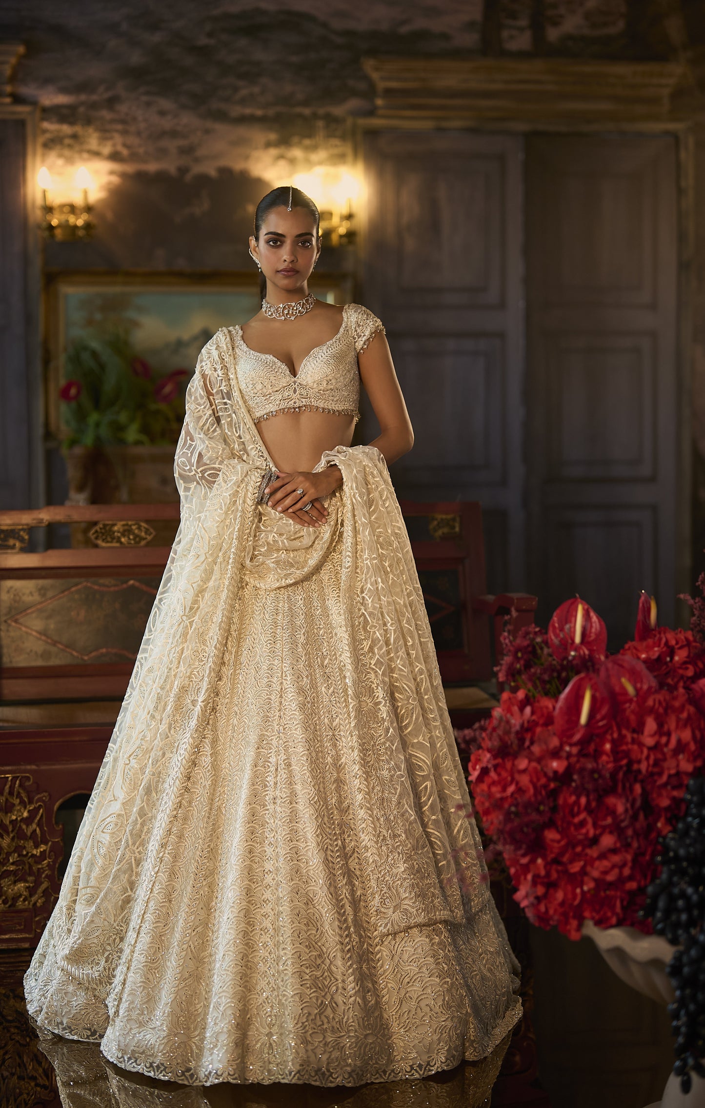 Ivory Crystal Lehenga Set