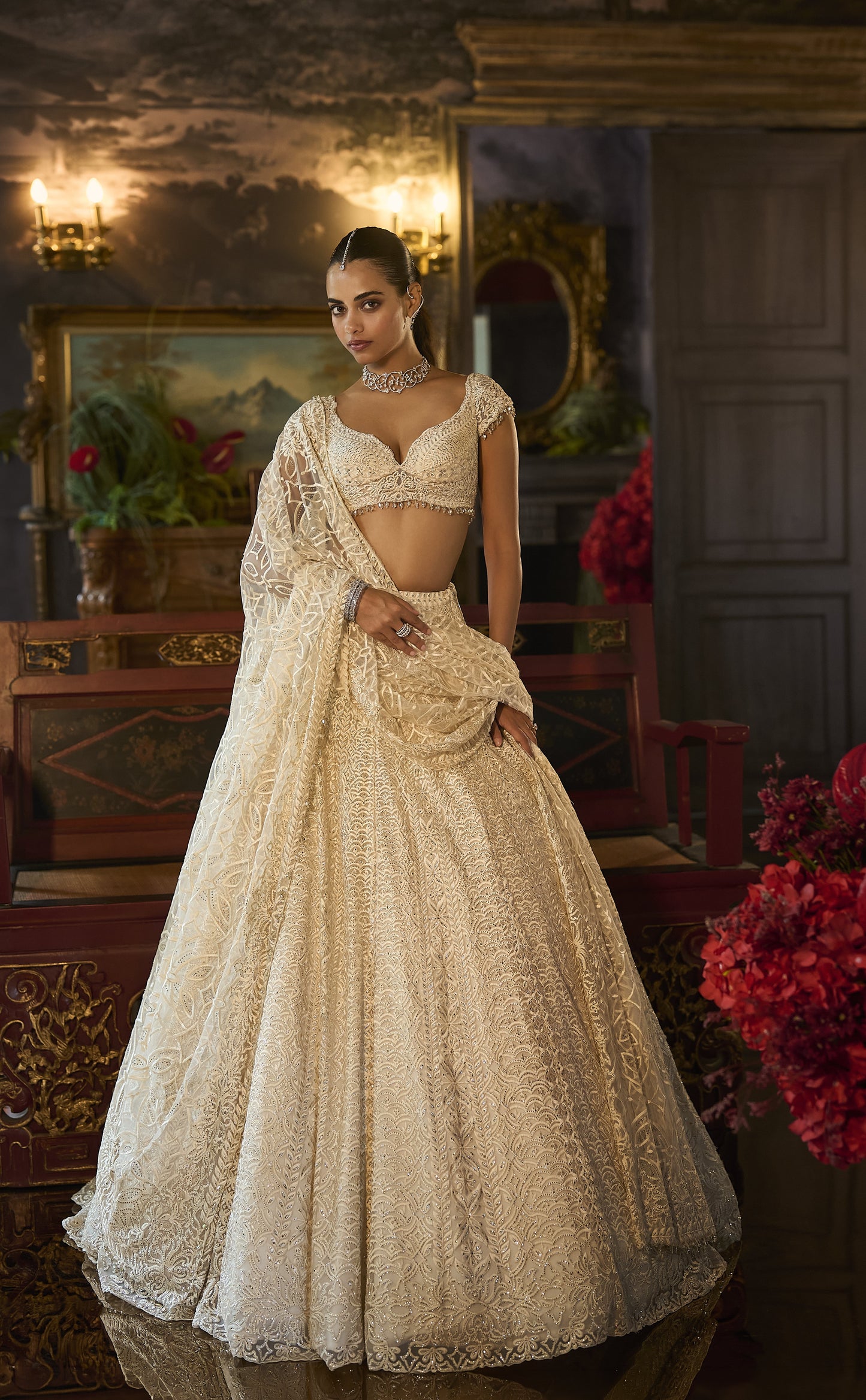 Ivory Crystal Lehenga Set