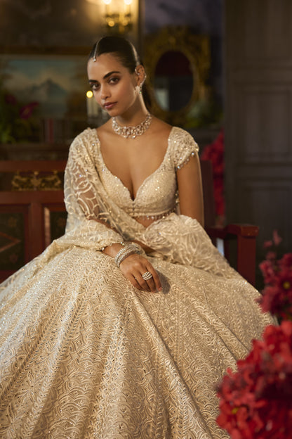 Ivory Crystal Lehenga Set