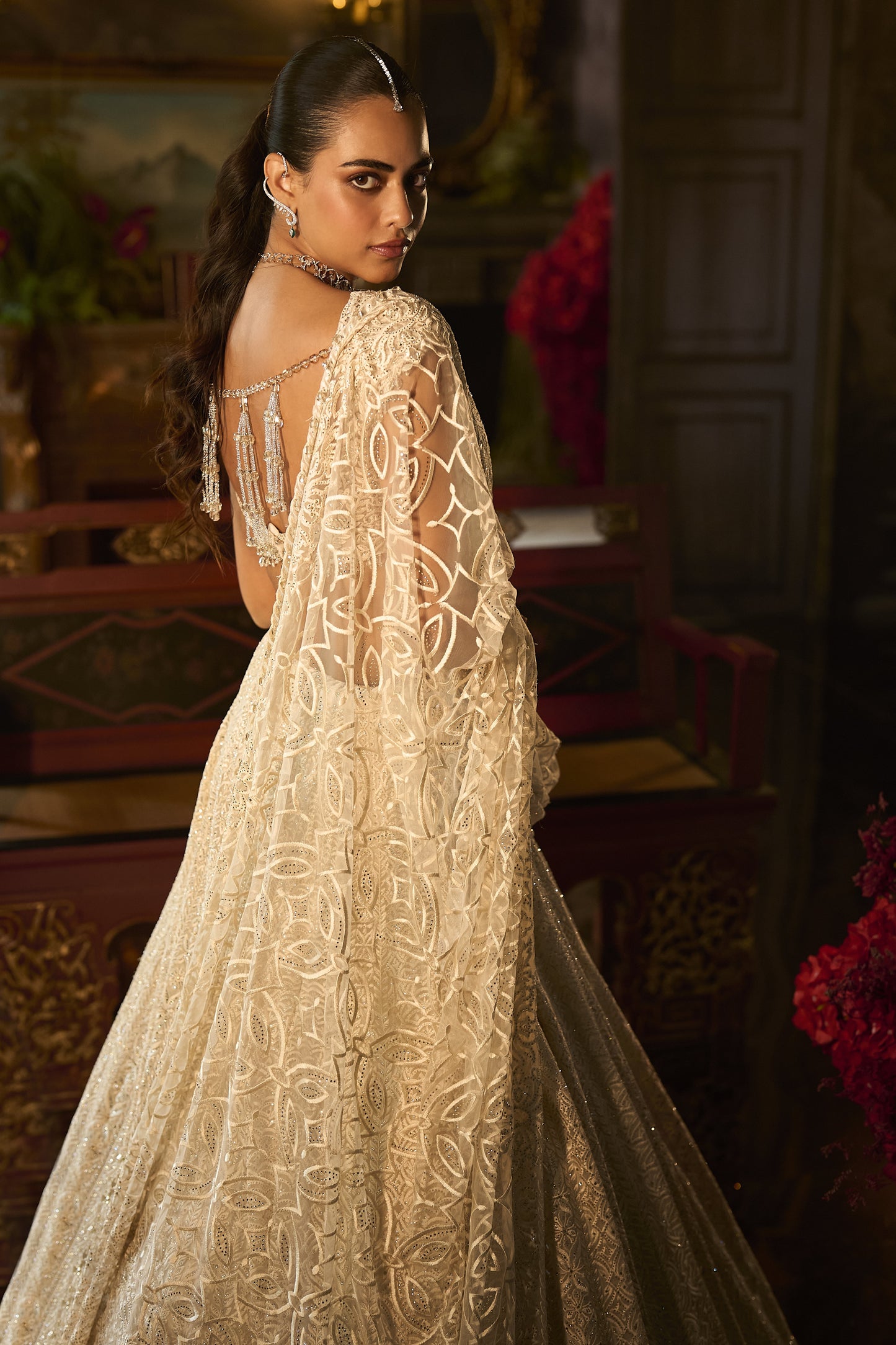Ivory Crystal Lehenga Set