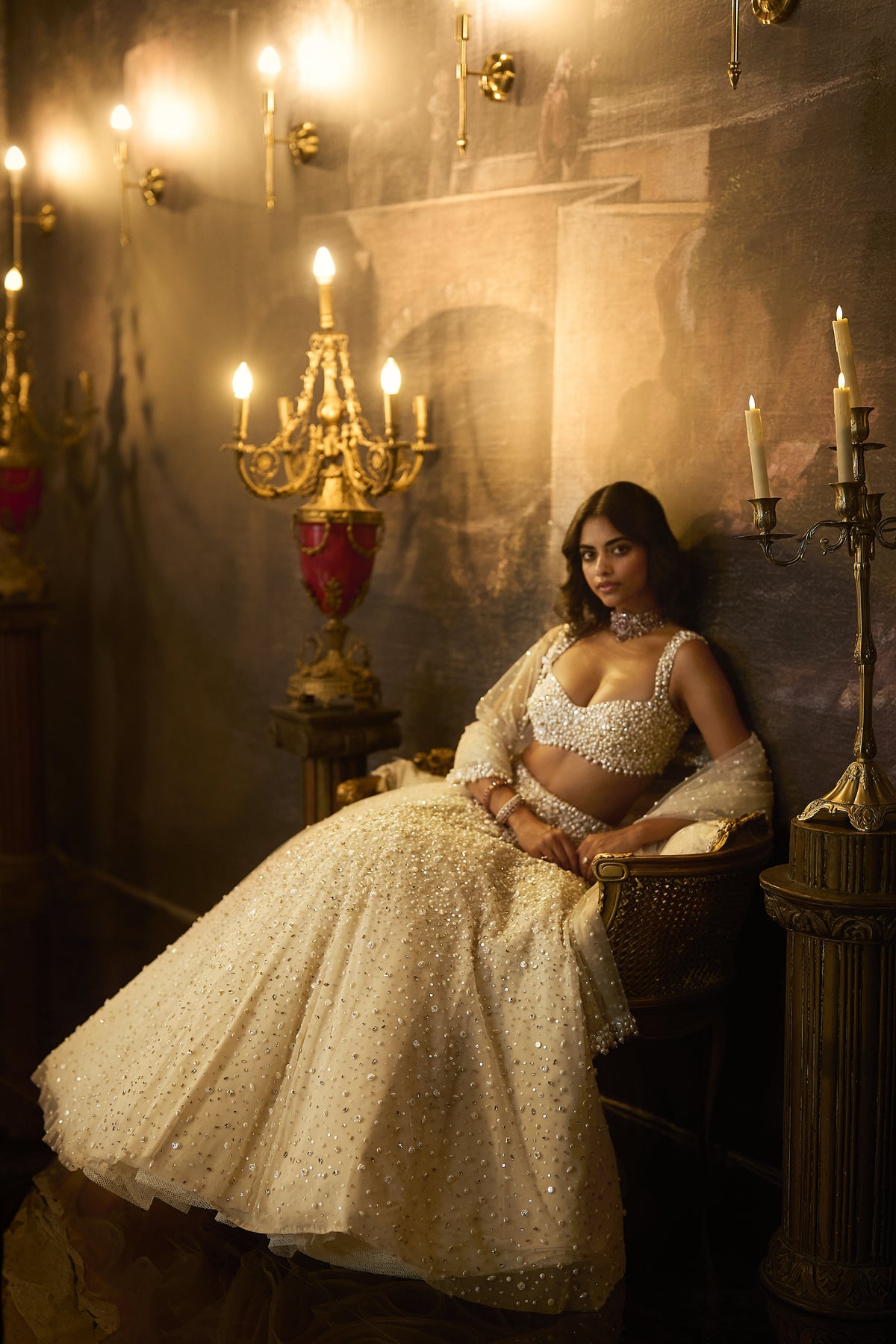 Butter Cream Pearl Lehenga Set