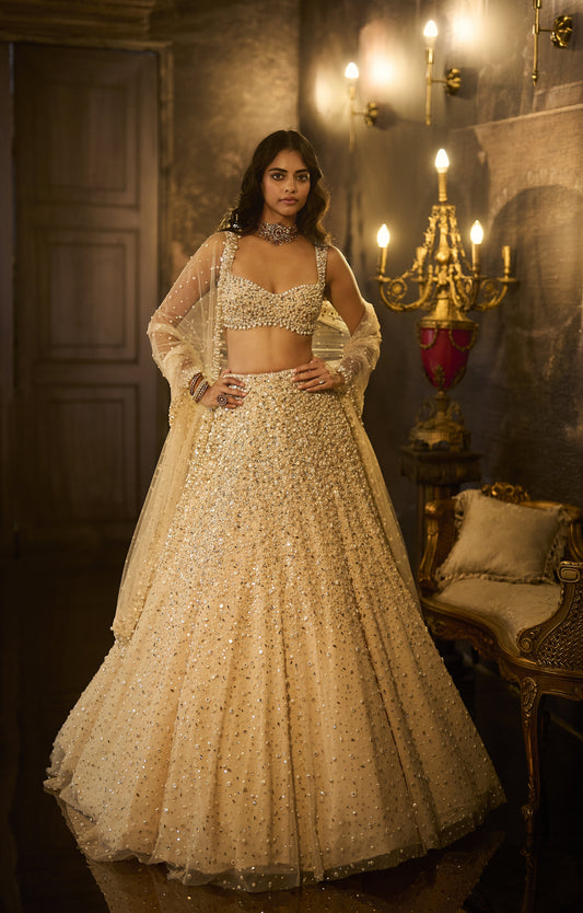 Butter Cream Pearl Lehenga Set