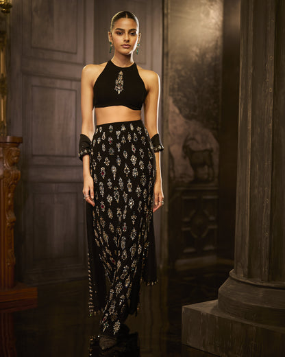 Black Crystal Skirt Set