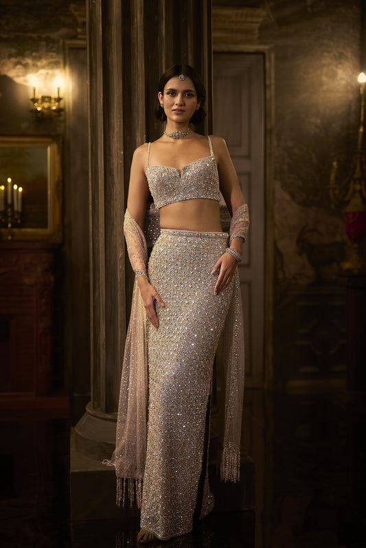 Silver Gold Crystal Skirt Set