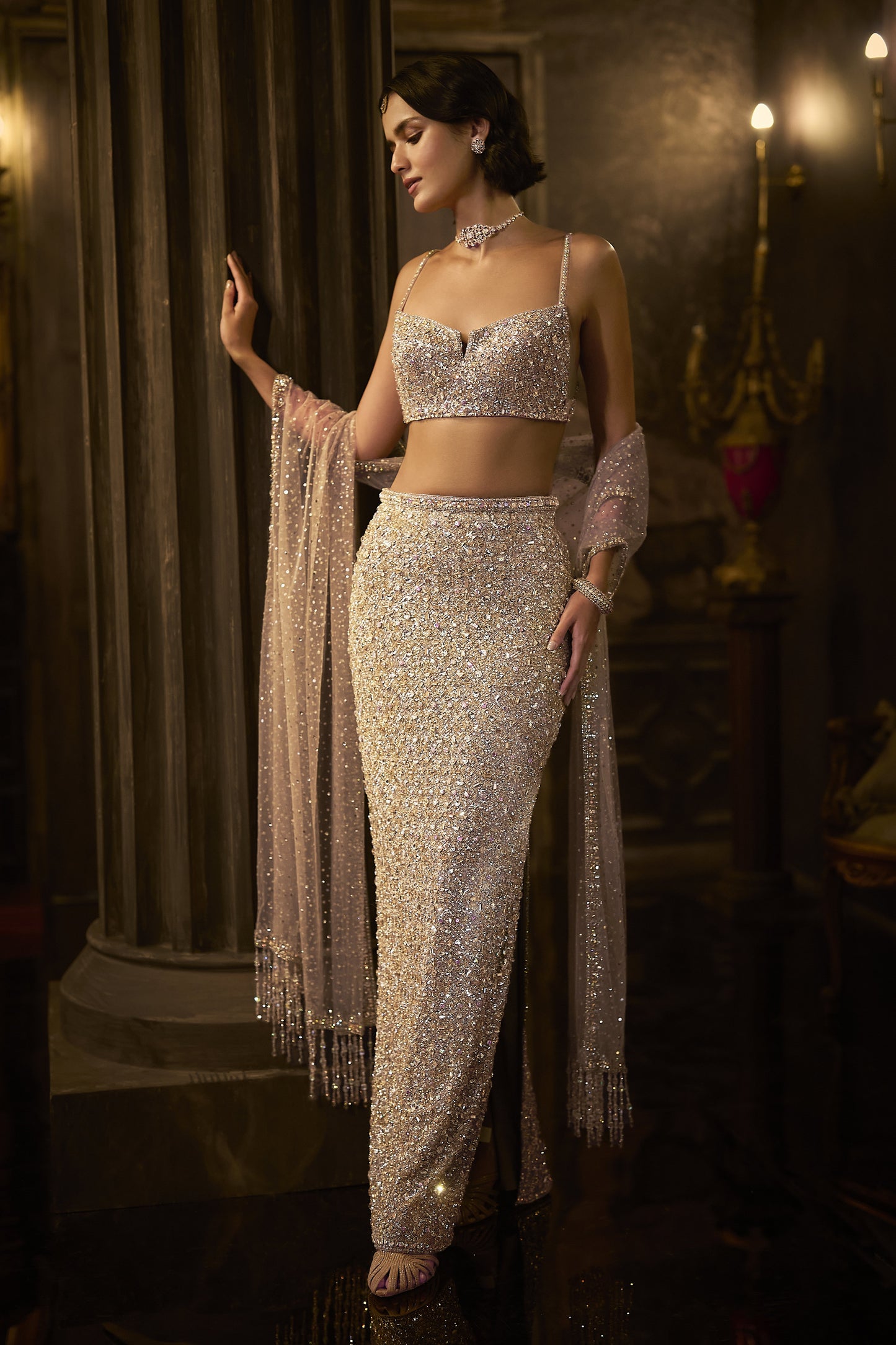 Silver Gold Crystal Skirt Set