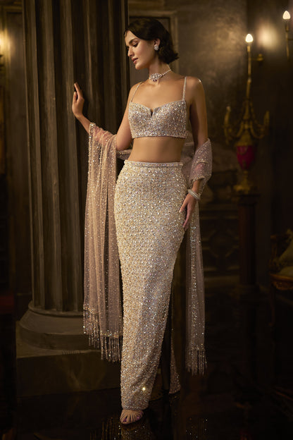 Silver Gold Crystal Skirt Set