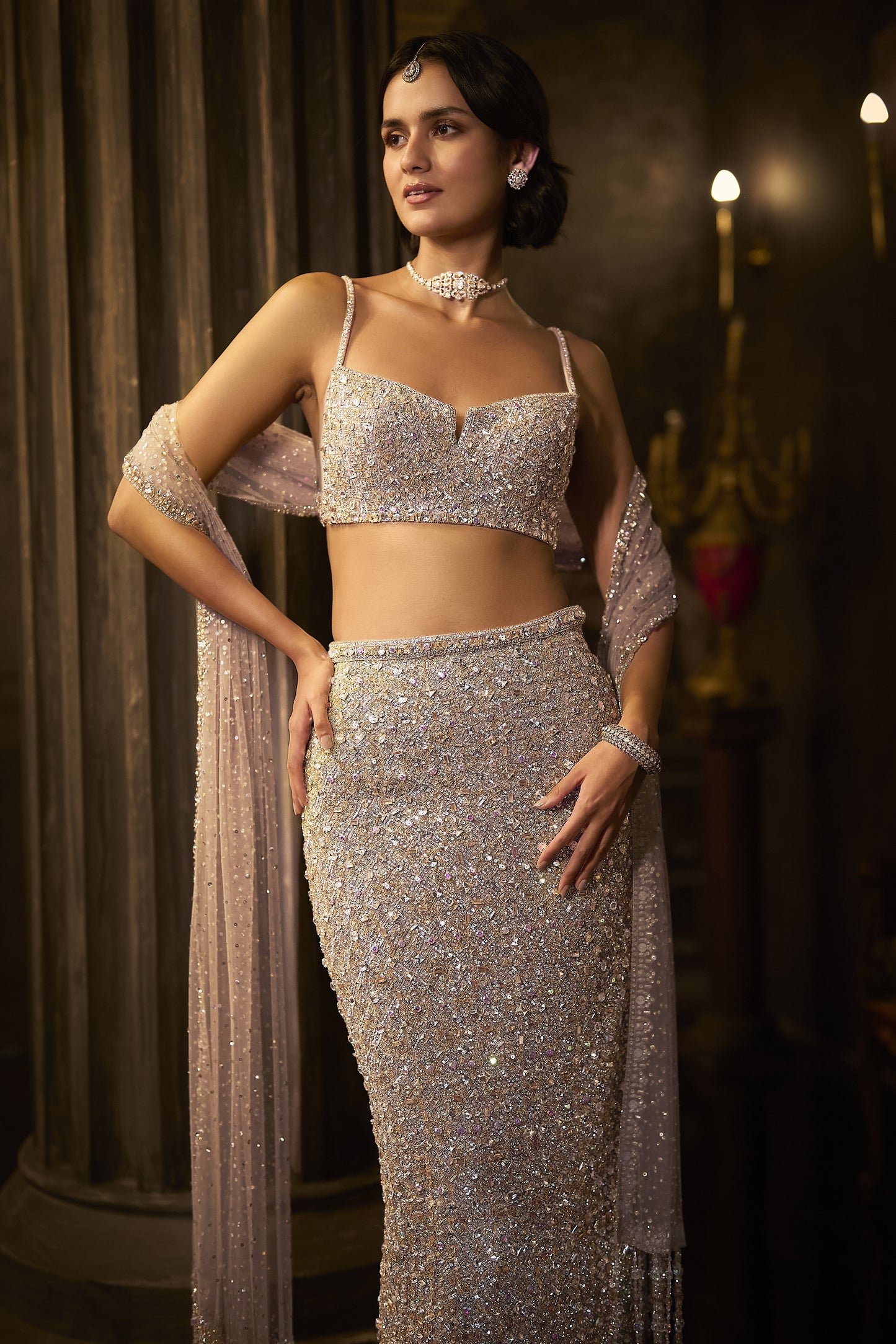 Silver Gold Crystal Skirt Set