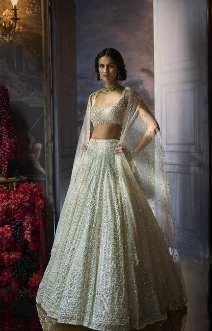 Milky White Sequin Lehenga Set
