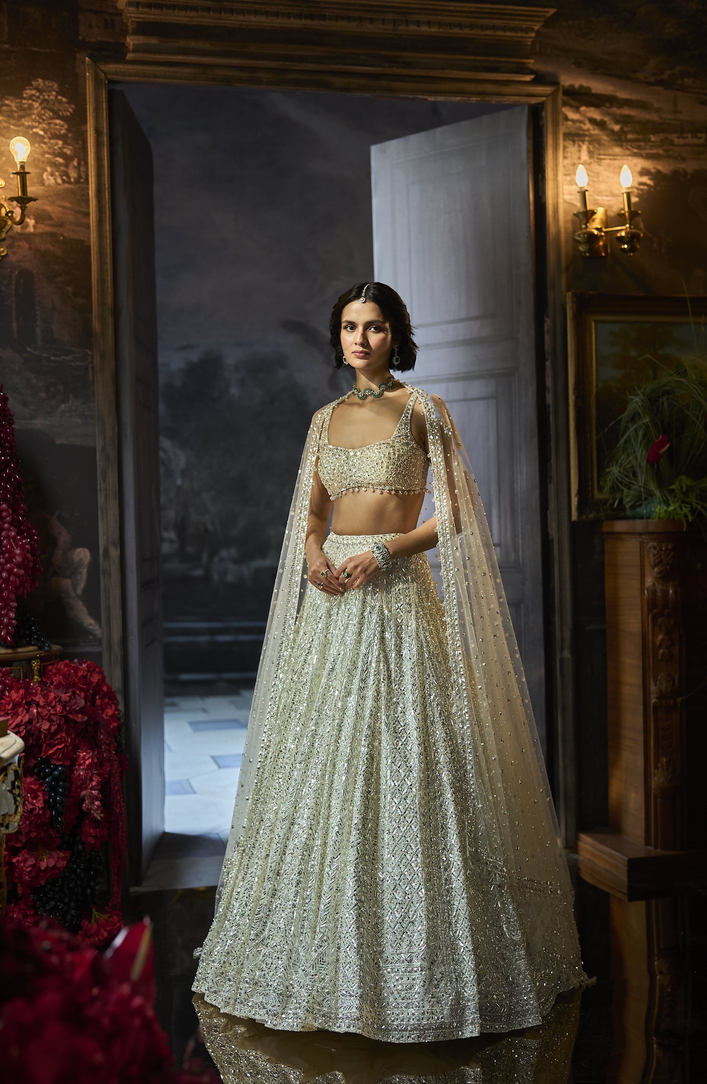 Milky White Sequin Lehenga Set