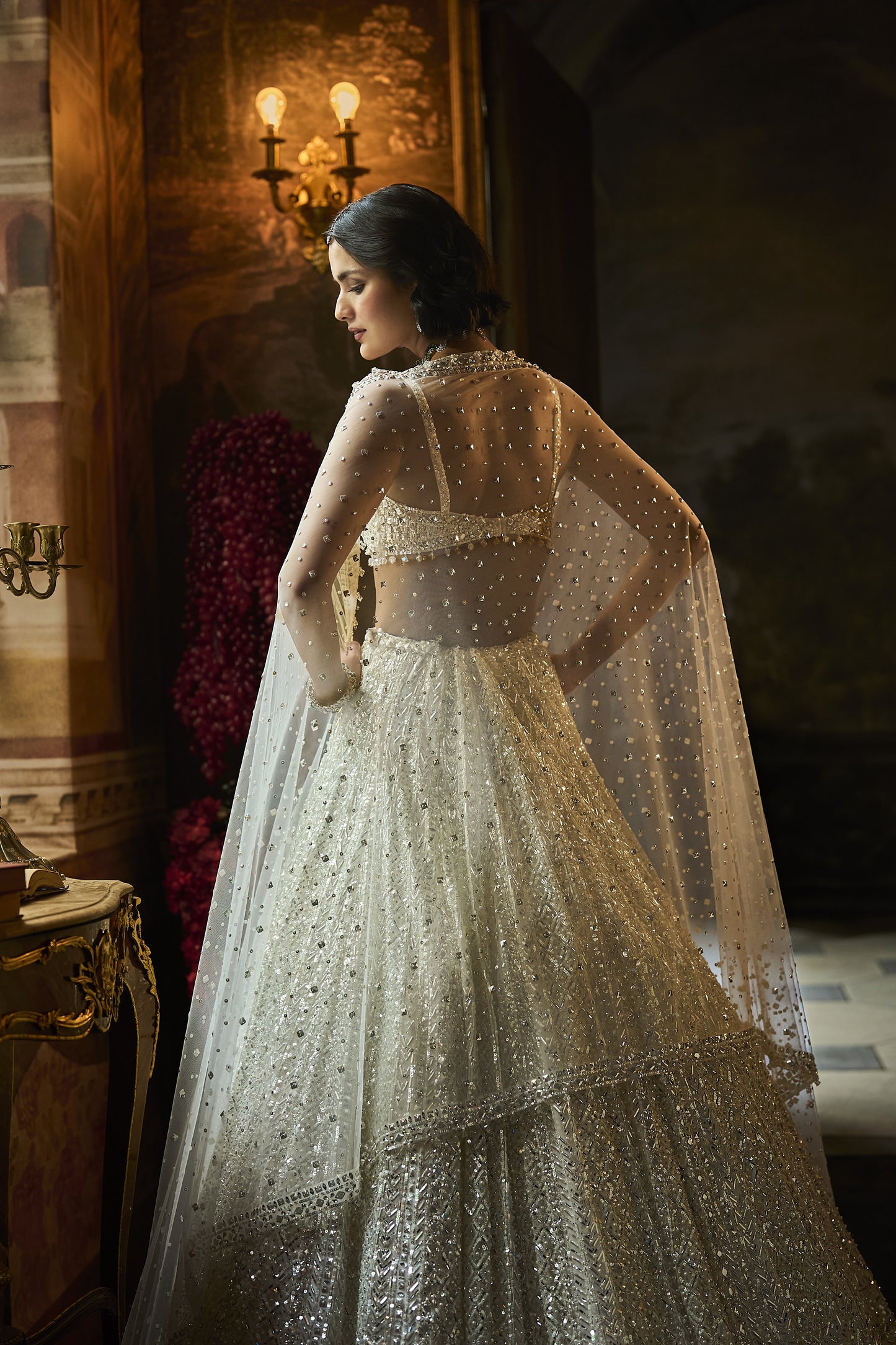 Milky White Sequin Lehenga Set