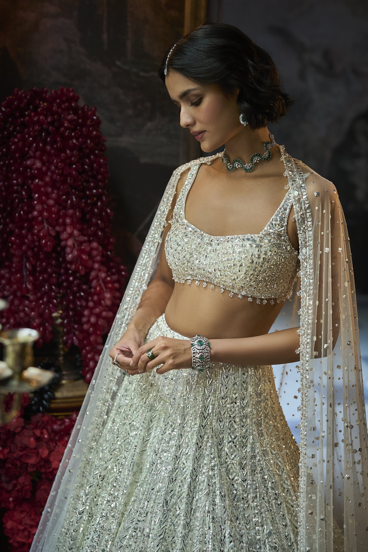 Milky White Sequin Lehenga Set