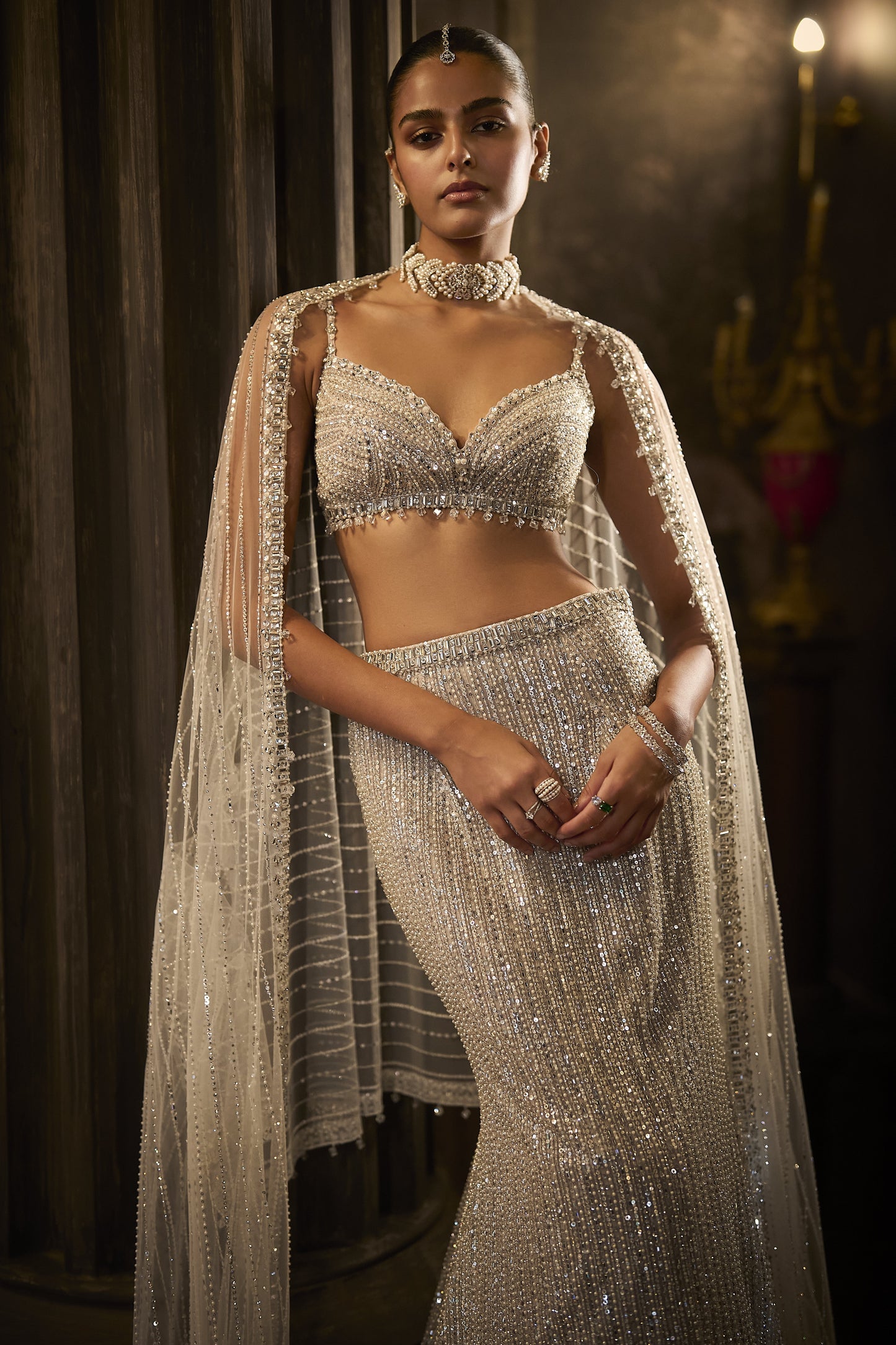Silver Fit & Flare Trail Skirt Set