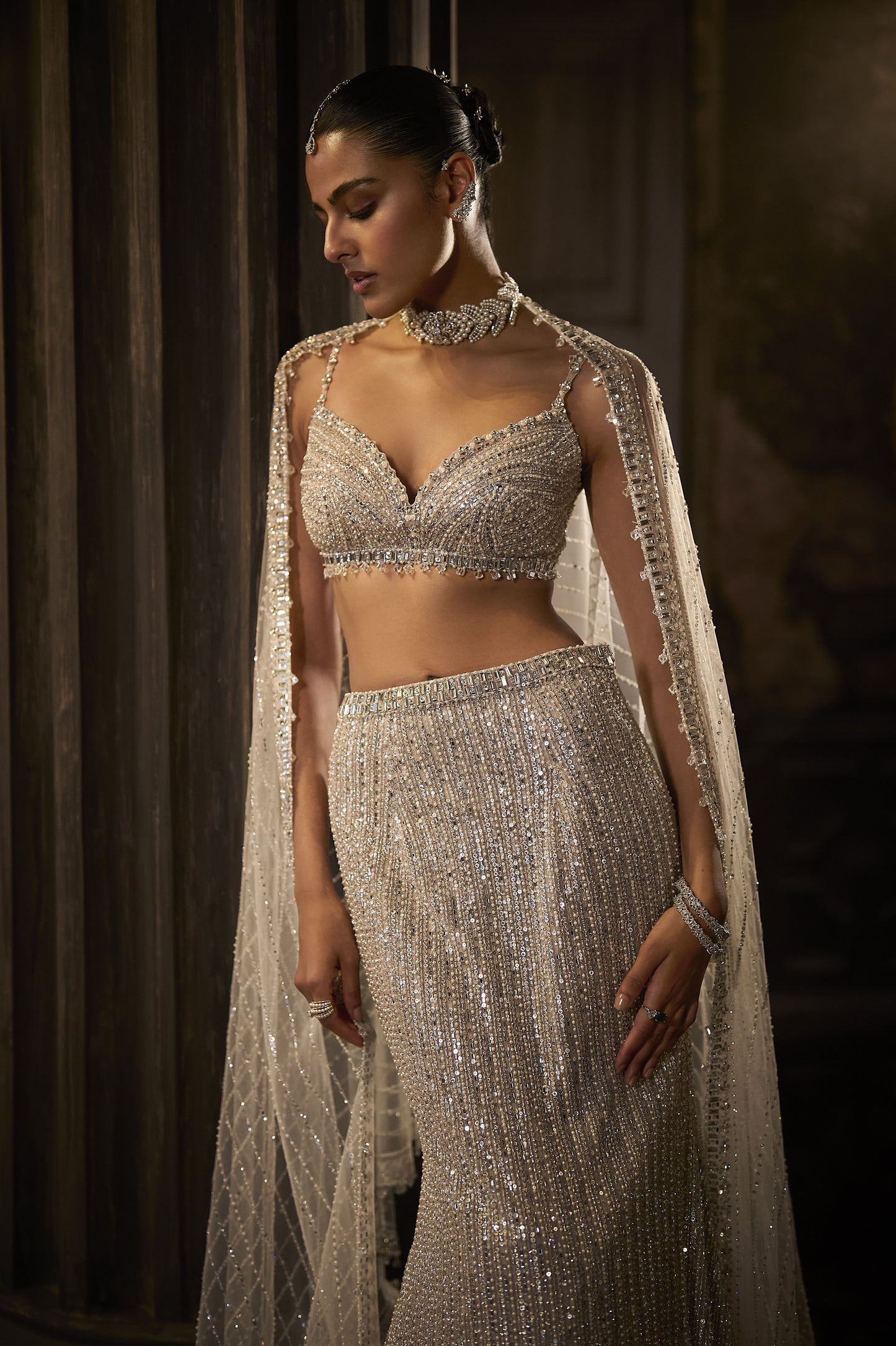 Silver Fit & Flare Trail Skirt Set