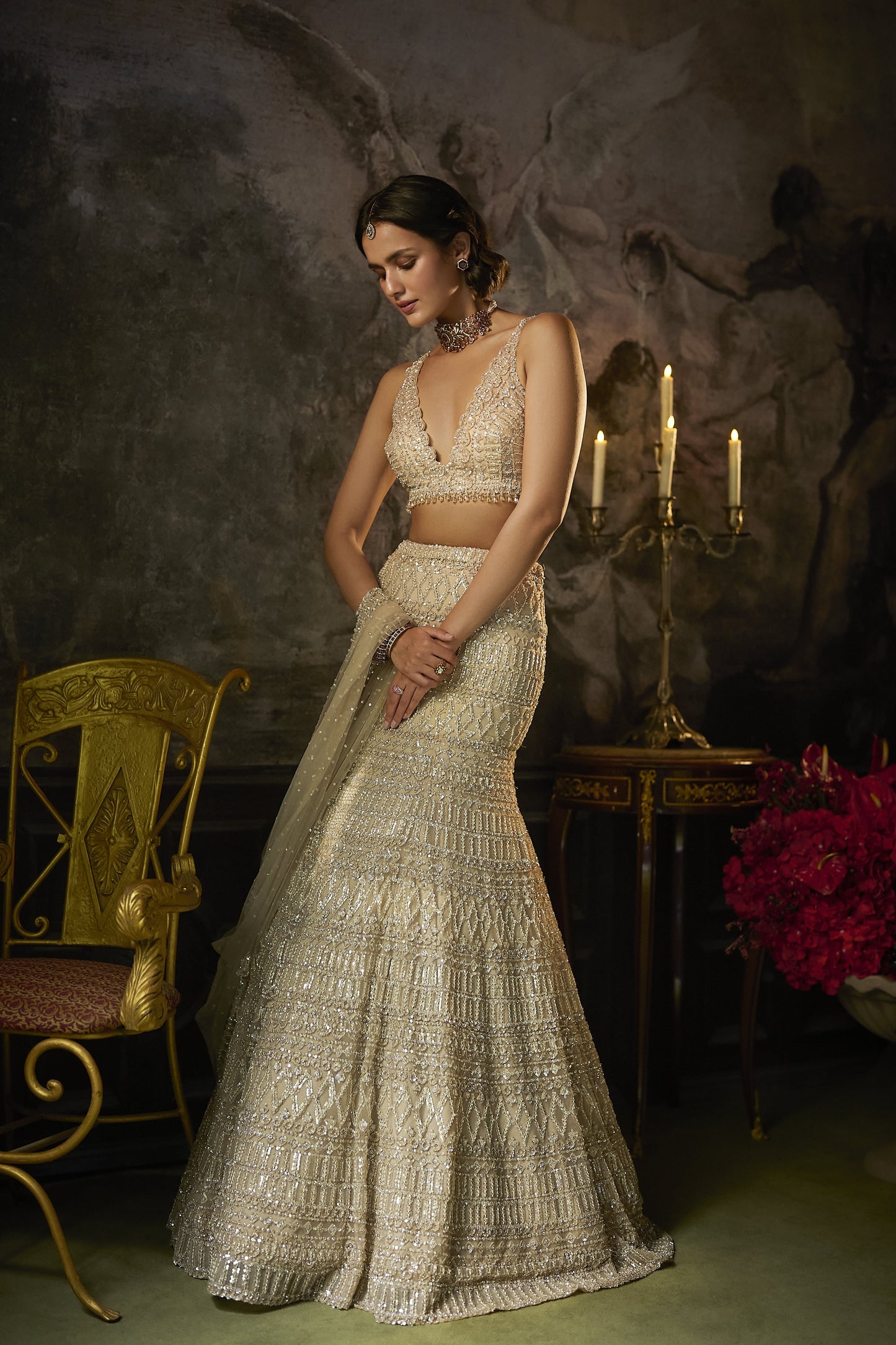 Champagne Nude Fit & Flare Skirt Set