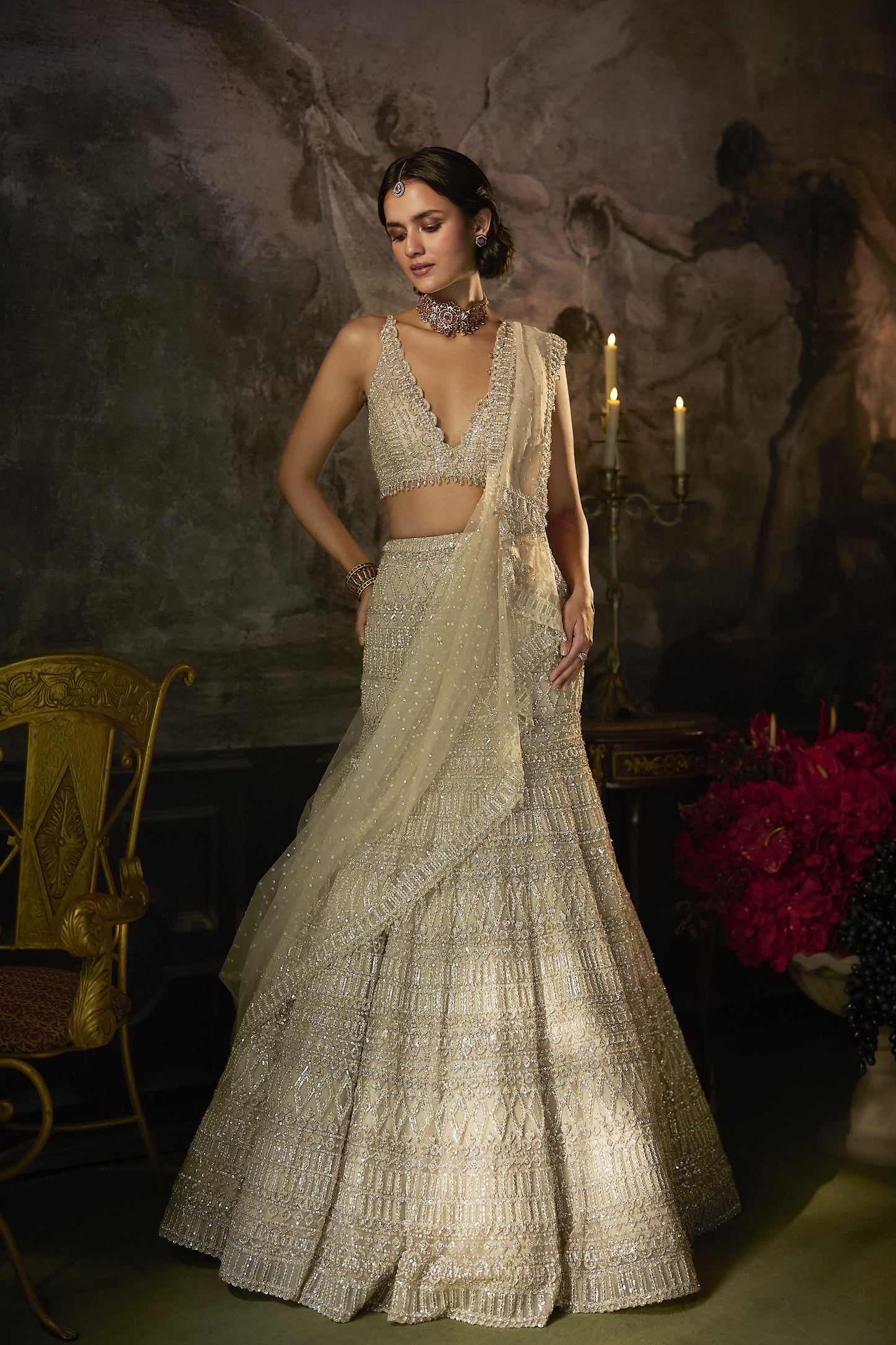 Champagne Nude Fit & Flare Skirt Set