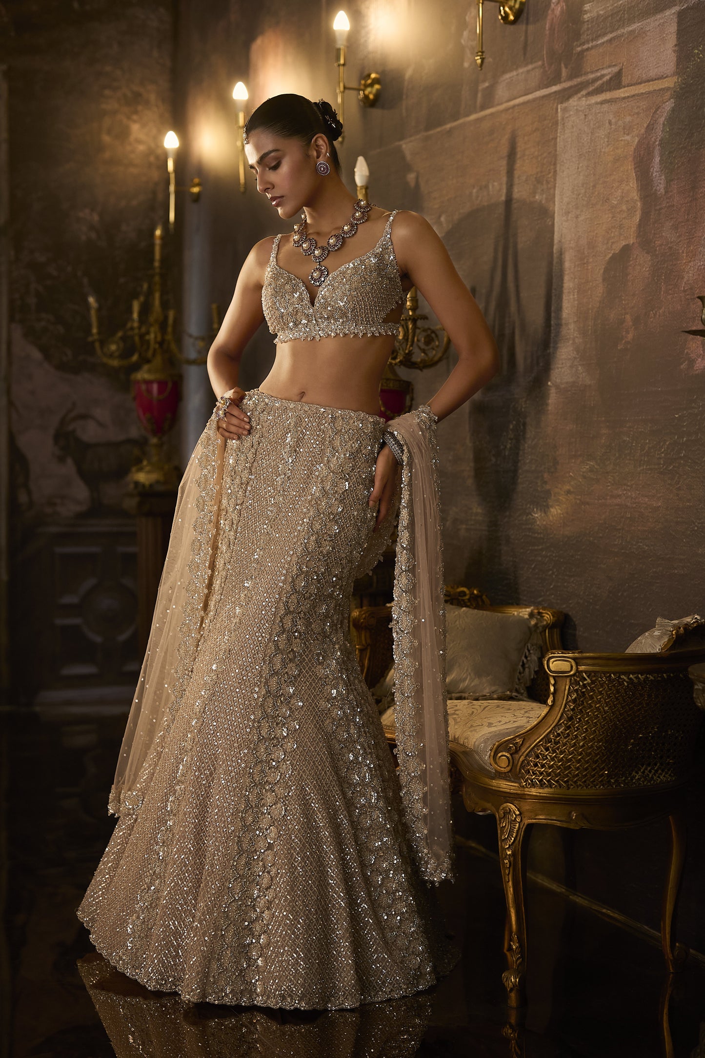 Champagne Fit & Flare Skirt Set