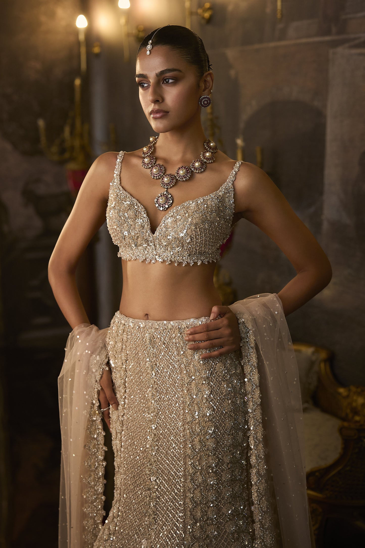 Champagne Fit & Flare Skirt Set