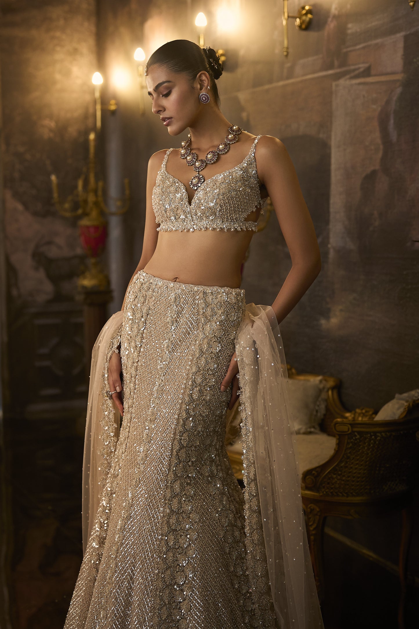 Champagne Fit & Flare Skirt Set
