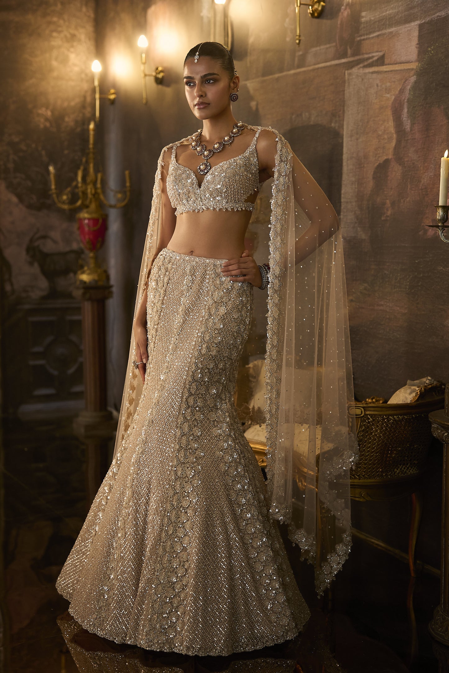 Champagne Fit & Flare Skirt Set