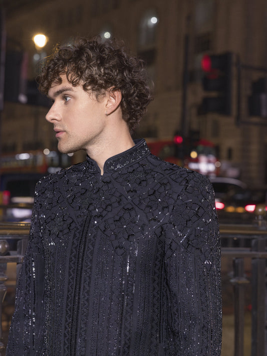 Black Bandhgala Designer Kurta Set for men