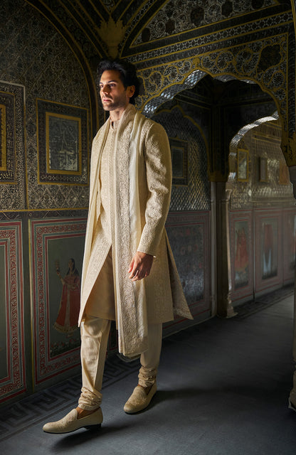 Champagne Thread Work Sherwani Set