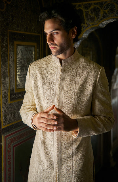 Champagne Thread Work Sherwani Set