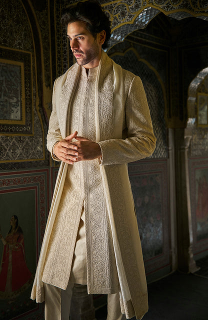 Champagne Thread Work Sherwani Set