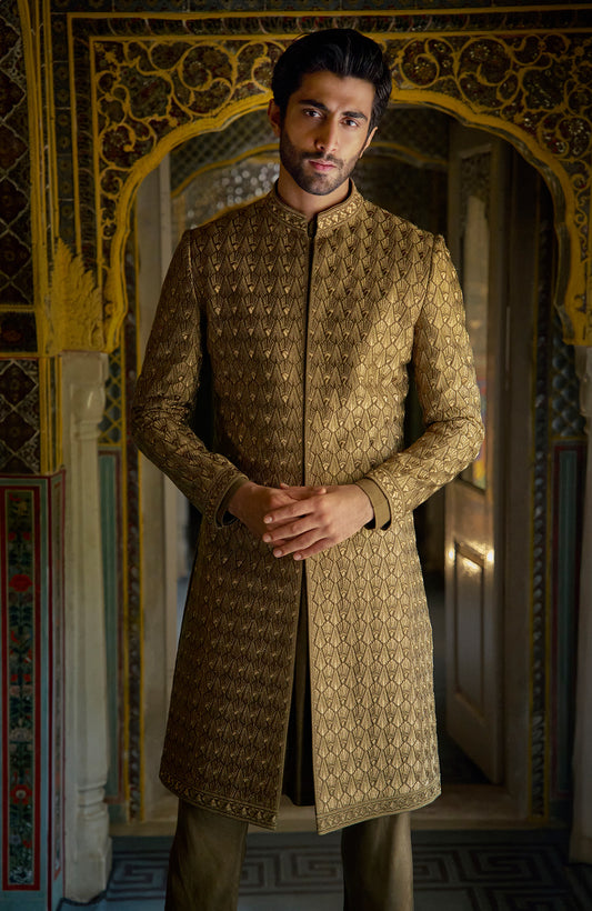 Antique Gold Sherwani Set