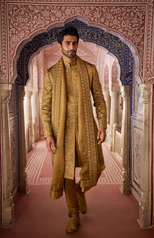 Antique Gold Sherwani Set