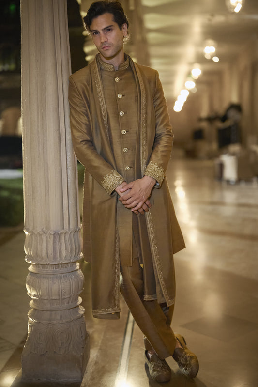 Antique Gold Sherwani Set