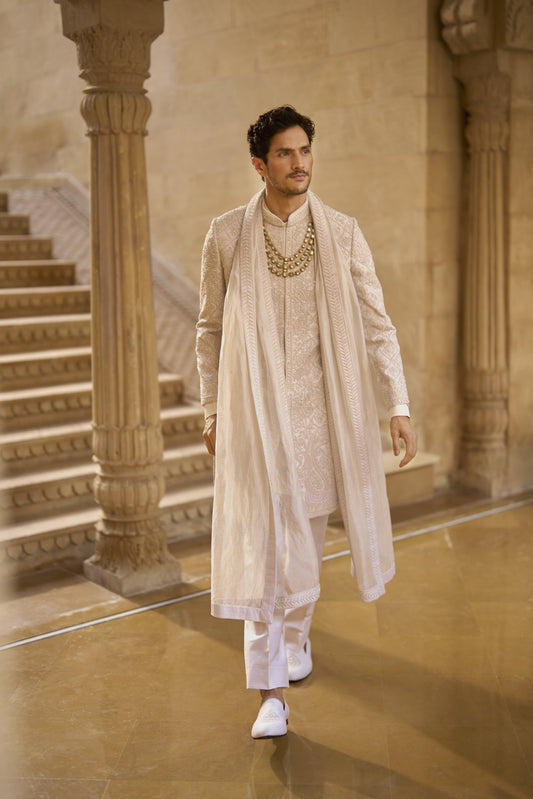 Ivory Abstract Sherwani Set