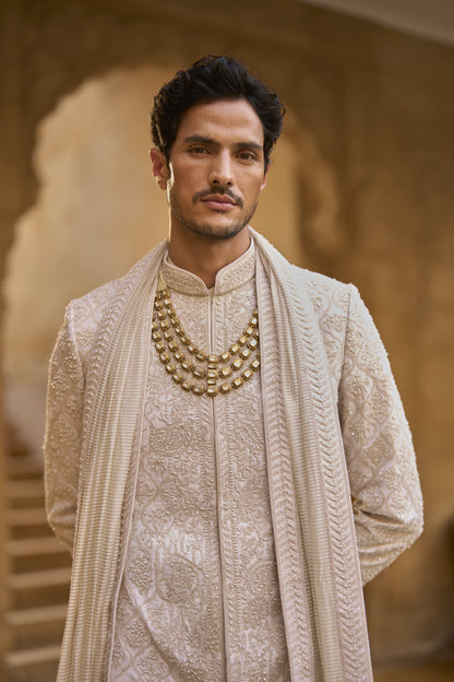 Ivory Abstract Sherwani Set