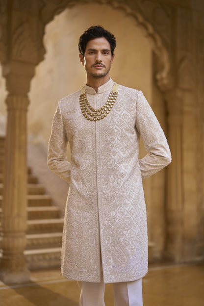 Ivory Abstract Sherwani Set