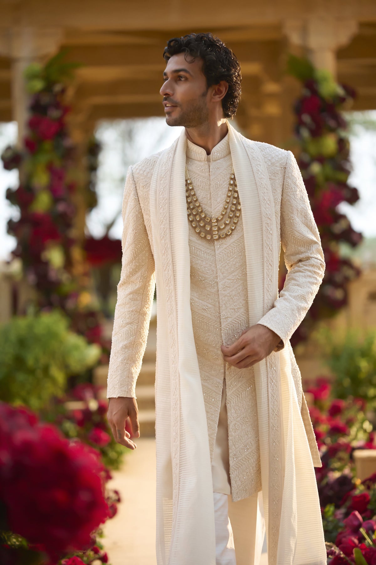 Cream Pearl Sherwani Set