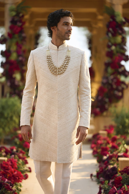 Cream Pearl Sherwani Set