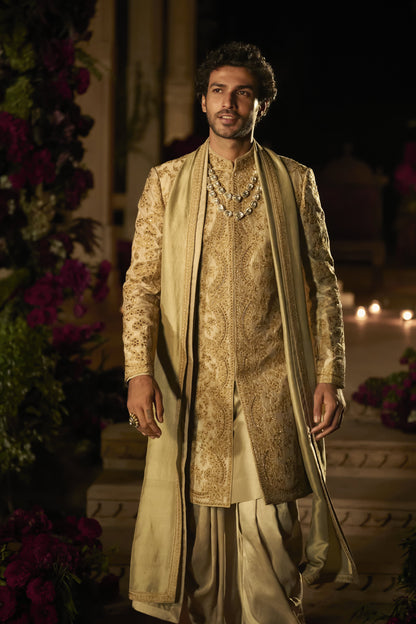 Slate Gold Sherwani Set
