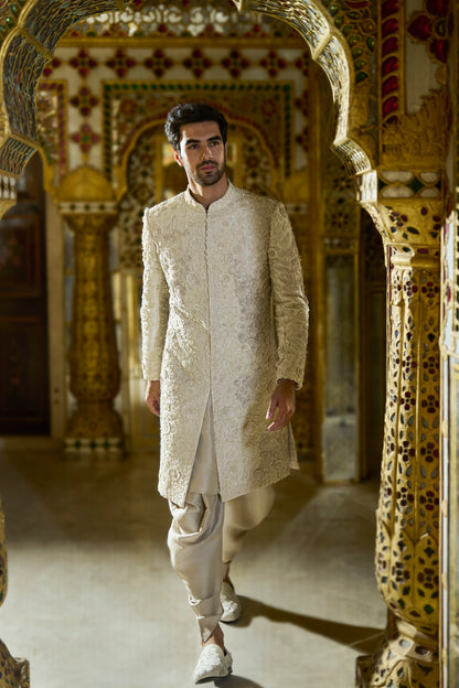 Vintage Ivory Three-Dimensional Designer Sherwani Set