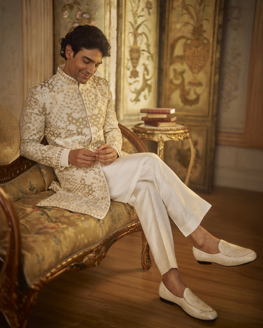 Ivory Gold Sherwani Set